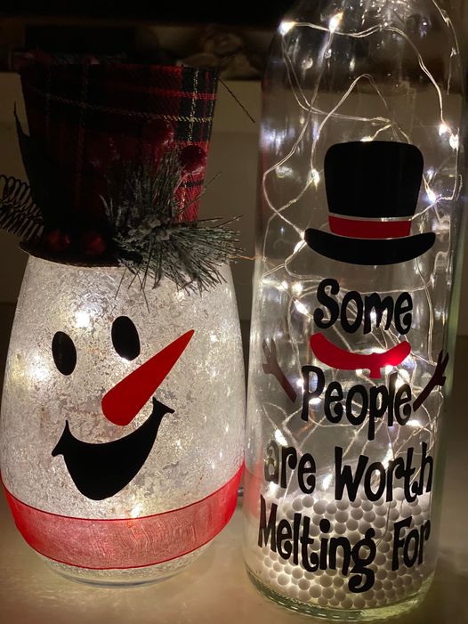 SOLD OUT!! Snowman Lighted Bottle and Matching Glass Class!