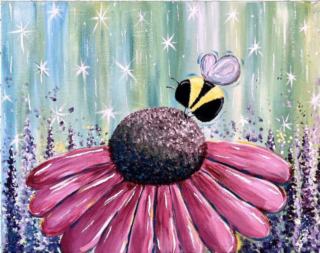Sip N Paint with Art Adventures-Bee and Coneflower