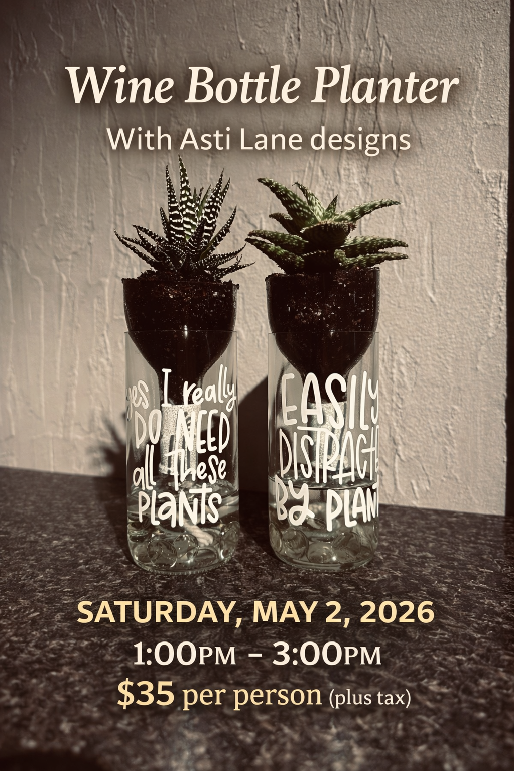 Wine Bottle Planter with Asti Lane Designs