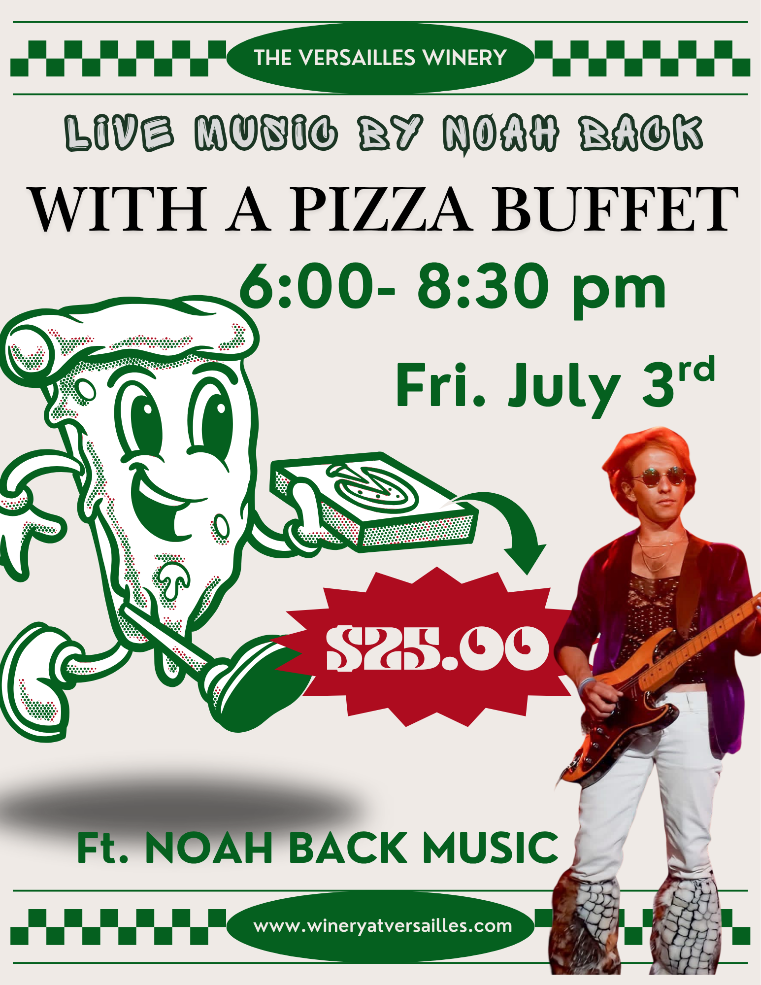 Live Music by Noah Back with Pizza Buffet